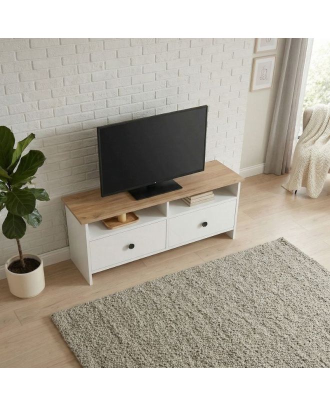 Έπιπλο τηλεόρασης Gradias Megapap χρώμα λευκό - sapphire oak 120x29,6x46,8εκ.