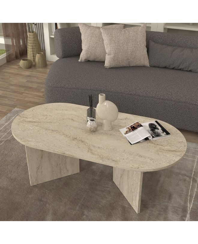 Τραπεζάκι σαλονιού Cortado Megapap χρώμα travertine 120x60x39,6εκ.