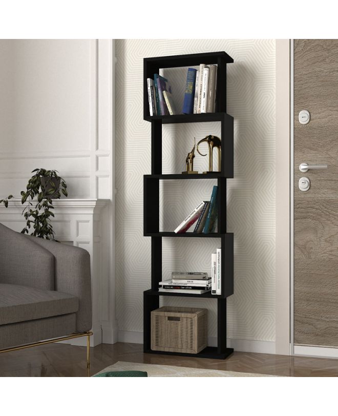 Βιβλιοθήκη Alvina Megapap χρώμα μαύρο 45x19,6x158,8εκ.