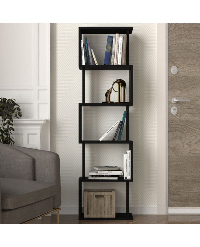 Βιβλιοθήκη Alvina Megapap χρώμα μαύρο 45x19,6x158,8εκ.