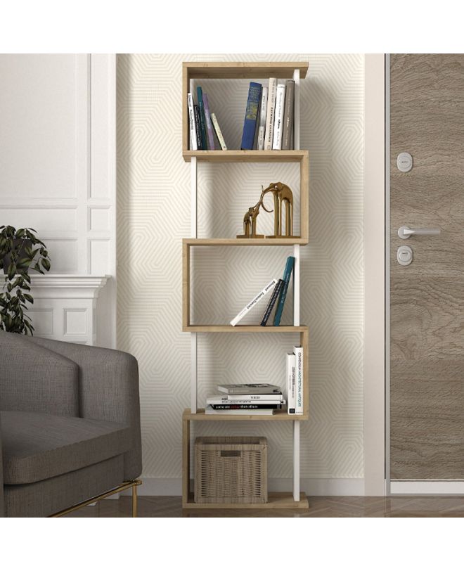 Βιβλιοθήκη Alvina Megapap χρώμα sapphire oak - λευκό 45x19,6x158,8εκ.