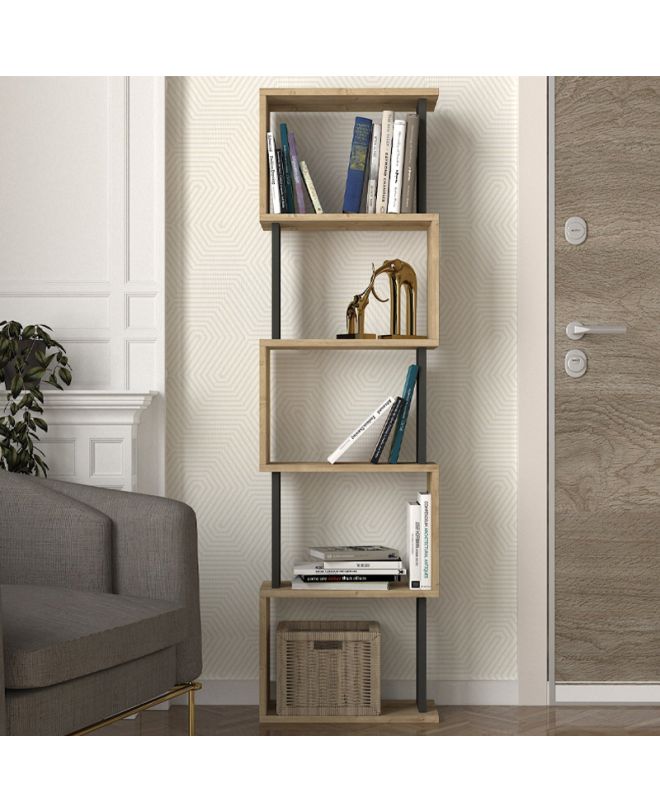 Βιβλιοθήκη Alvina Megapap χρώμα sapphire oak - ανθρακί 45x19,6x158,8εκ.