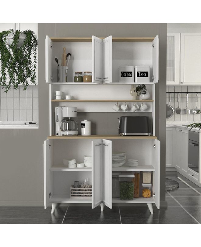 Έπιπλο κουζίνας Potter 4 Megapap χρώμα λευκό - rota oak 120x40x196,1εκ.