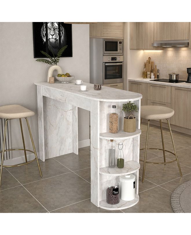 Τραπέζι μπαρ Vigne Megapap χρώμα λευκό εφέ μαρμάρου 150x51,6x101,8εκ.
