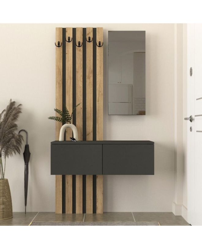 Έπιπλο εισόδου Kanso Megapap χρώμα ανθρακί - sepet oak 100x35x196,7εκ.
