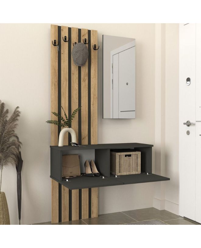 Έπιπλο εισόδου Kanso Megapap χρώμα ανθρακί - sepet oak 100x35x196,7εκ.