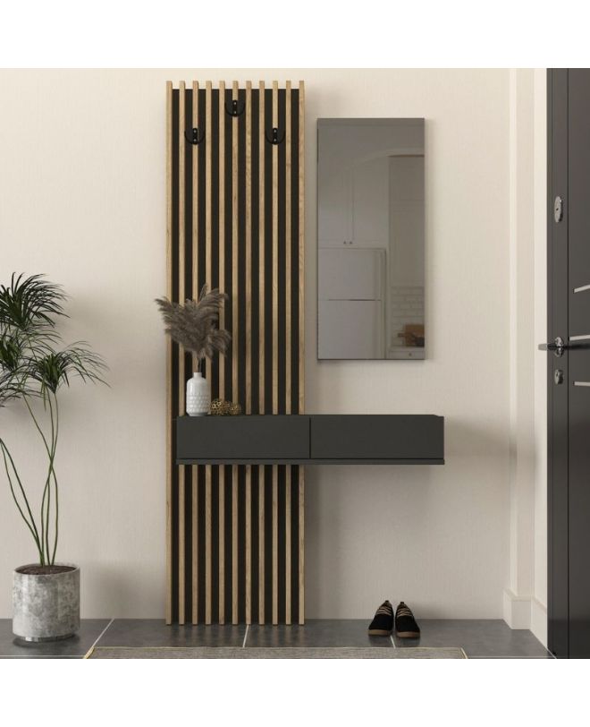 Έπιπλο εισόδου Elois Megapap χρώμα ανθρακί - sepet oak 96,6x26,8x195,5εκ.