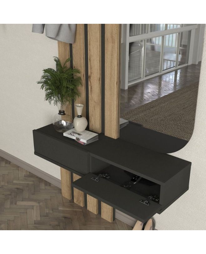 Έπιπλο εισόδου Reyas Megapap χρώμα ανθρακί - sepet oak 90x27x205,6εκ.