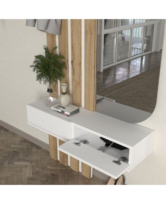 Έπιπλο εισόδου Reyas Megapap χρώμα λευκό - sepet oak 90x27x205,6εκ.