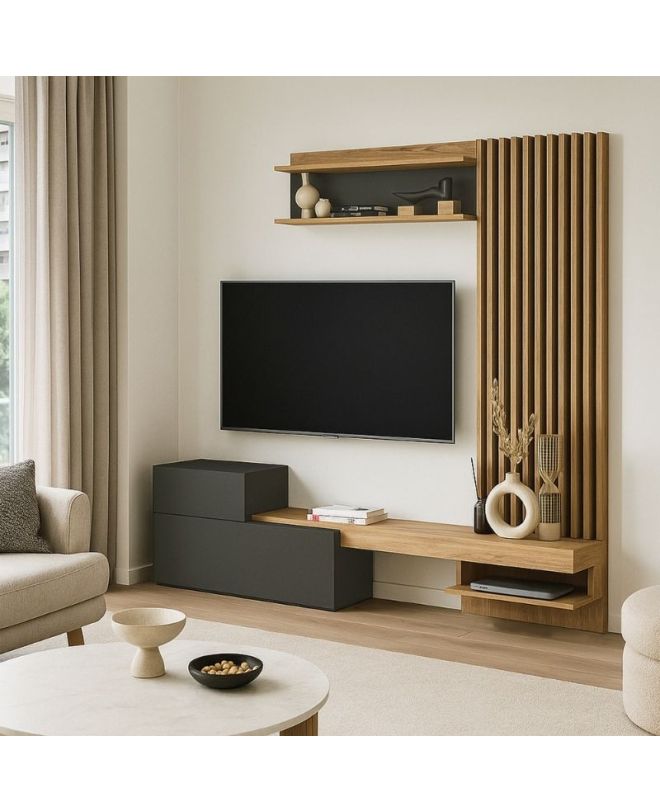 Σύνθεση τηλεόρασης Dumont Megapap χρώμα ανθρακί - sepet oak 180x36,8x200εκ.