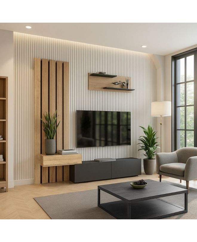 Σύνθεση τηλεόρασης Rosaline Megapap χρώμα ανθρακί - sepet oak 183x31,3x196,9εκ.