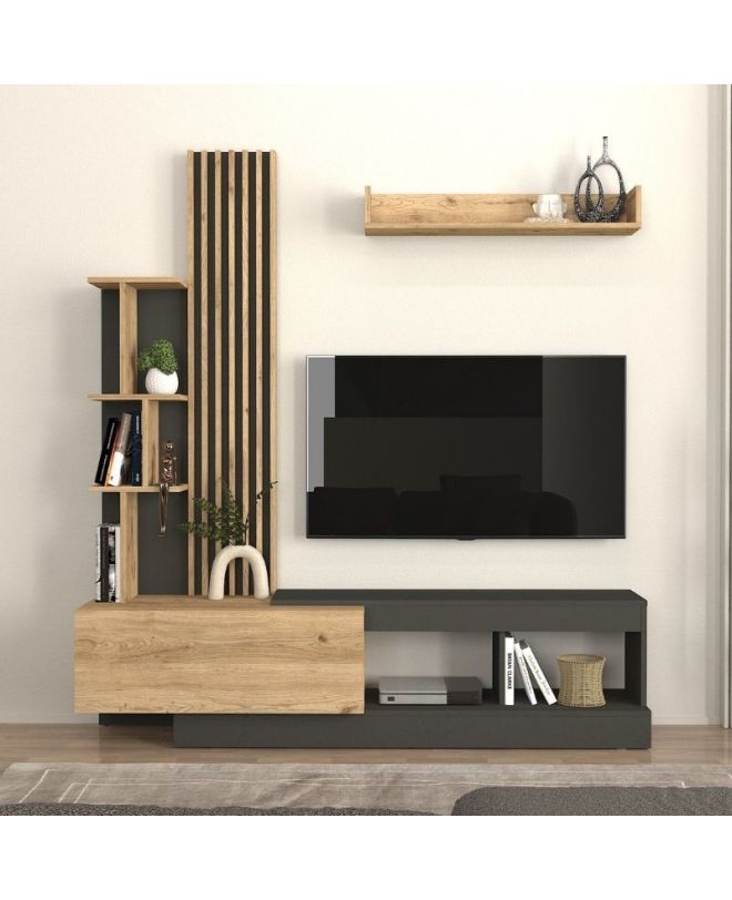 Σύνθεση τηλεόρασης Vermont Megapap χρώμα ανθρακί - sepet oak 180x40x193,8εκ.