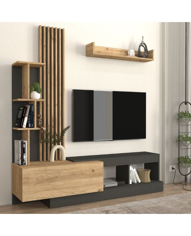 Σύνθεση τηλεόρασης Vermont Megapap χρώμα ανθρακί - sepet oak 180x40x193,8εκ.