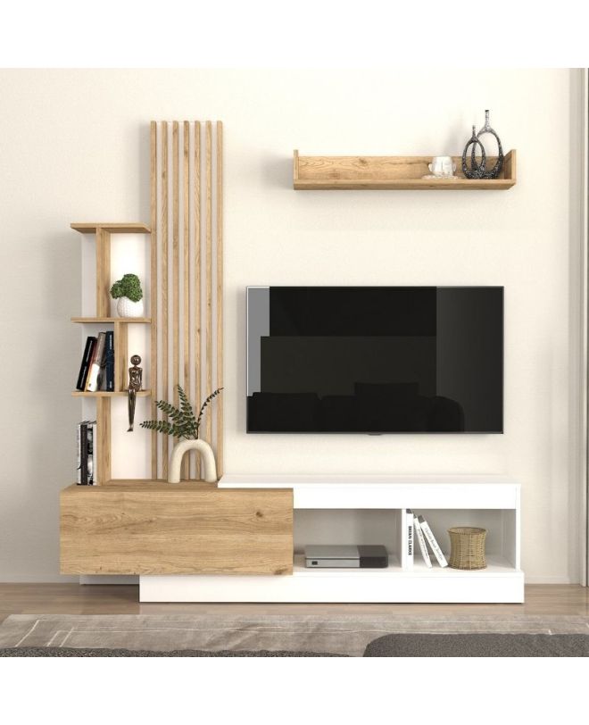 Σύνθεση τηλεόρασης Vermont Megapap χρώμα λευκό - sepet oak 180x40x193,8εκ.