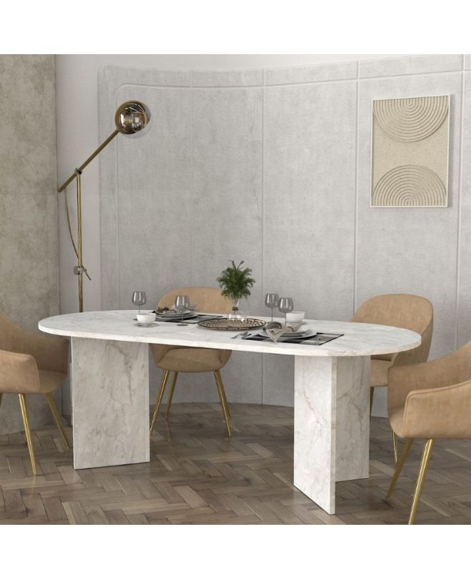 Τραπέζι Cortado Megapap χρώμα λευκό εφέ μαρμάρου 200x90x74εκ.