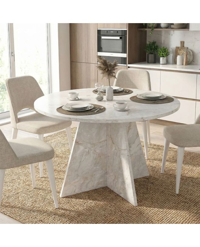 Τραπέζι Tailor Megapap χρώμα λευκό εφέ μαρμάρου Ø120x75,7εκ.