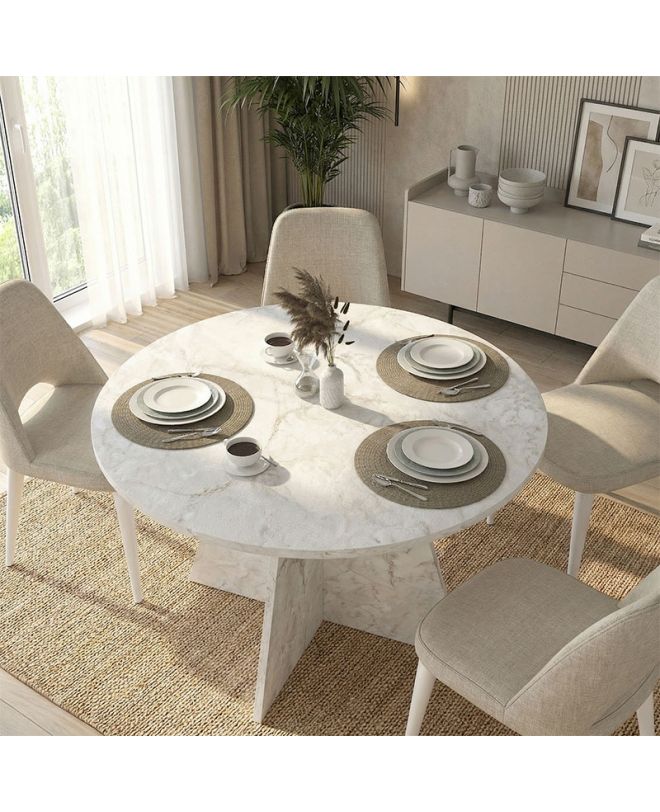 Τραπέζι Tailor Megapap χρώμα λευκό εφέ μαρμάρου Ø120x75,7εκ.