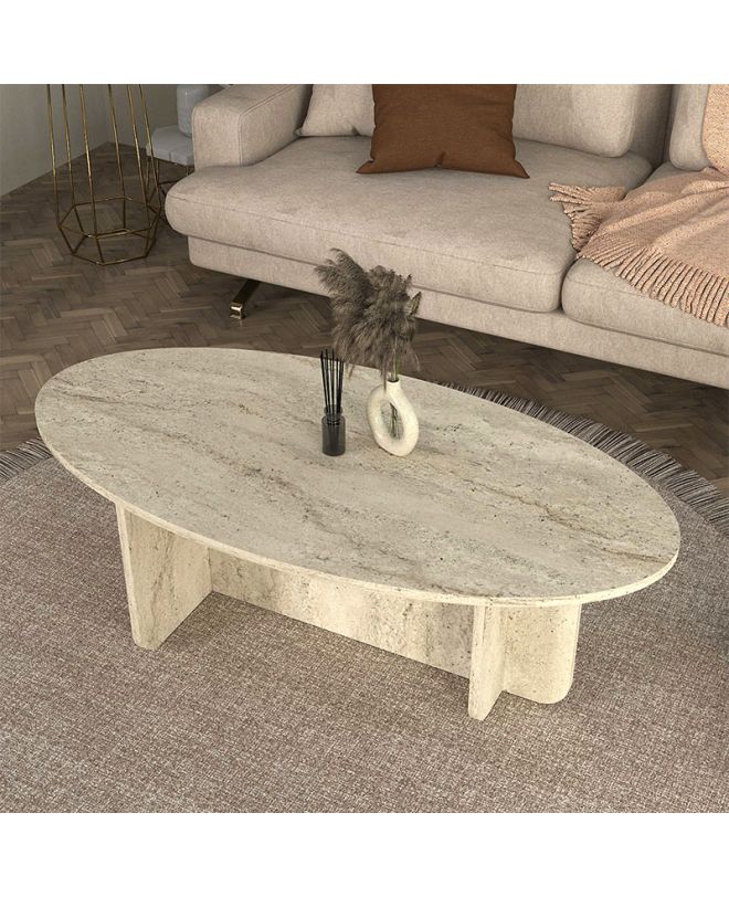 Τραπεζάκι σαλονιού Ravey Megapap χρώμα travertine 120x60x39,6εκ.