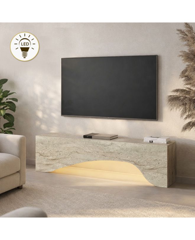 Έπιπλο τηλεόρασης Mara Megapap με LED χρώμα travertine 150x31,4x40εκ.