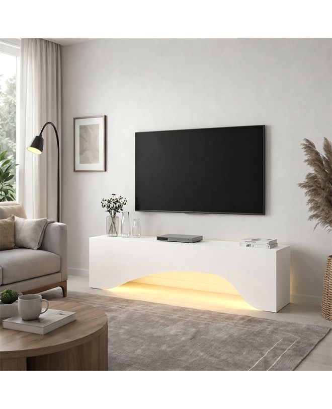 Έπιπλο τηλεόρασης Mara Megapap με LED χρώμα λευκό 150x31,4x40εκ.