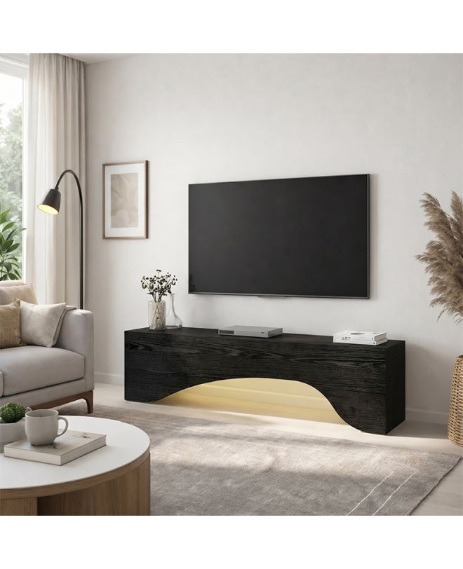 Έπιπλο τηλεόρασης Mara Megapap με LED χρώμα sencron black 150x31,4x40εκ.