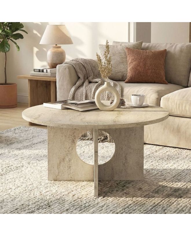 Τραπεζάκι σαλονιού Mara Megapap χρώμα travertine Ø75x36,8εκ.