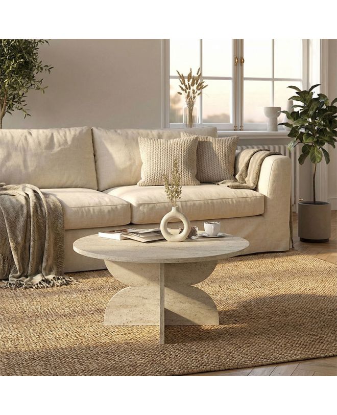 Τραπεζάκι σαλονιού Mara Megapap χρώμα travertine Ø75x36,8εκ.