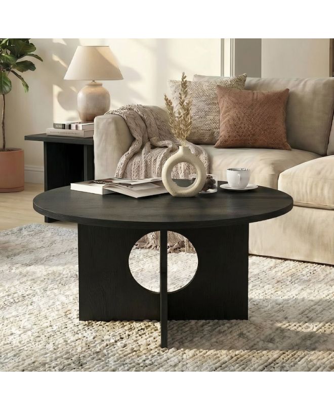 Τραπεζάκι σαλονιού Mara Megapap χρώμα sencron black Ø75x36,8εκ.