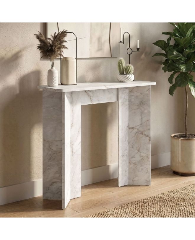 Κονσόλα Mara Megapap χρώμα λευκό εφέ μαρμάρου 90x29,6x91,8εκ.