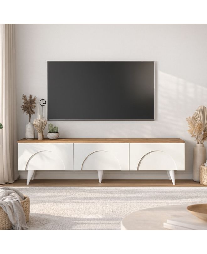 Έπιπλο τηλεόρασης Bono Megapap χρώμα λευκό - sepet oak 150x32,3x42,1εκ.