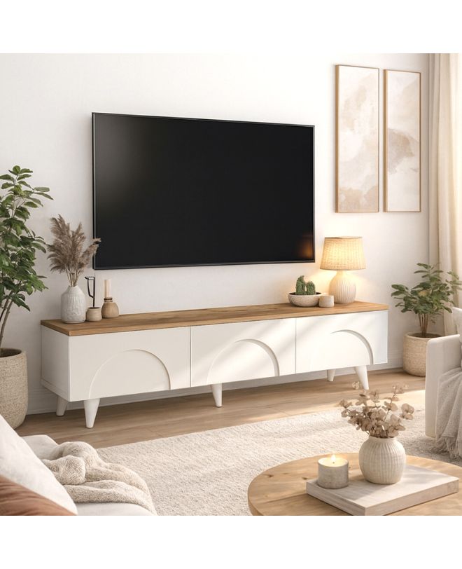 Έπιπλο τηλεόρασης Bono Megapap χρώμα λευκό - sepet oak 150x32,3x42,1εκ.