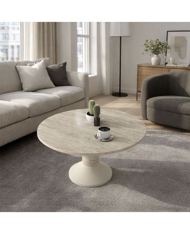 Τραπεζάκι σαλονιού Lepper Megapap χρώμα travertine - sandstone Ø75x39,8εκ.