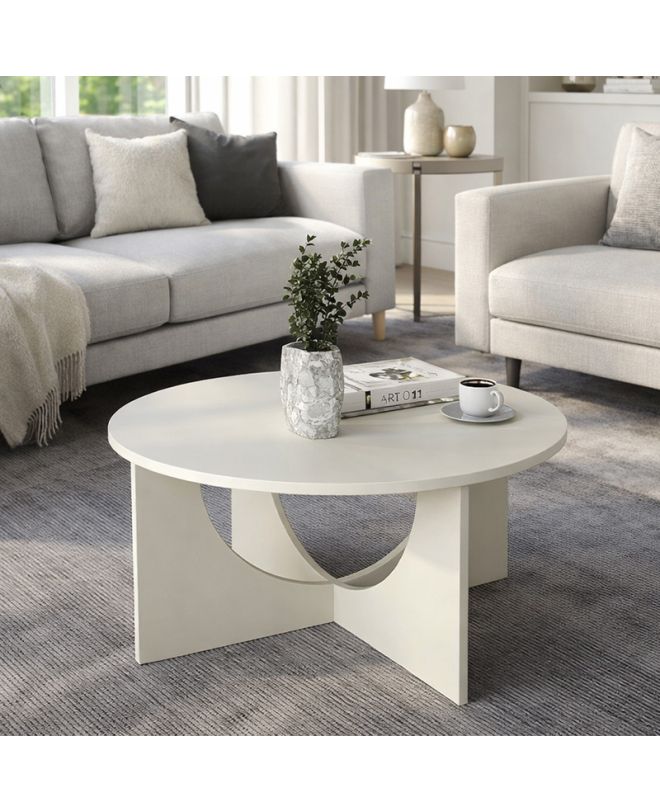 Τραπεζάκι σαλονιού Lemmar Megapap χρώμα sandstone Ø75x36,8εκ.