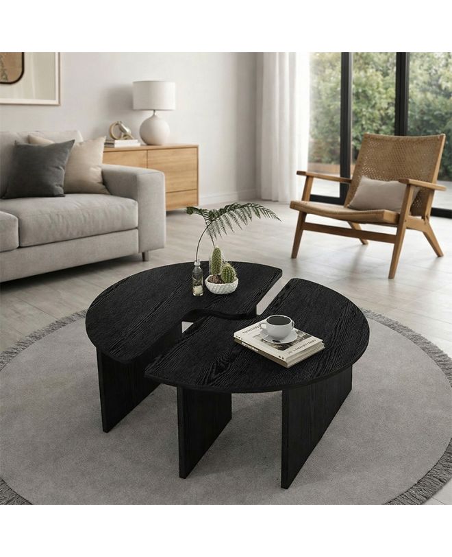 Τραπεζάκι σαλονιού σετ 2 τμχ Dorena Megapap χρώμα sencron black Ø90x41,7εκ.