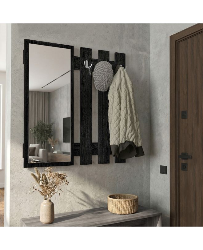 Κρεμάστρα τοίχου με καθρέπτη Folin Megapap χρώμα sencron black 90x4x90εκ.
