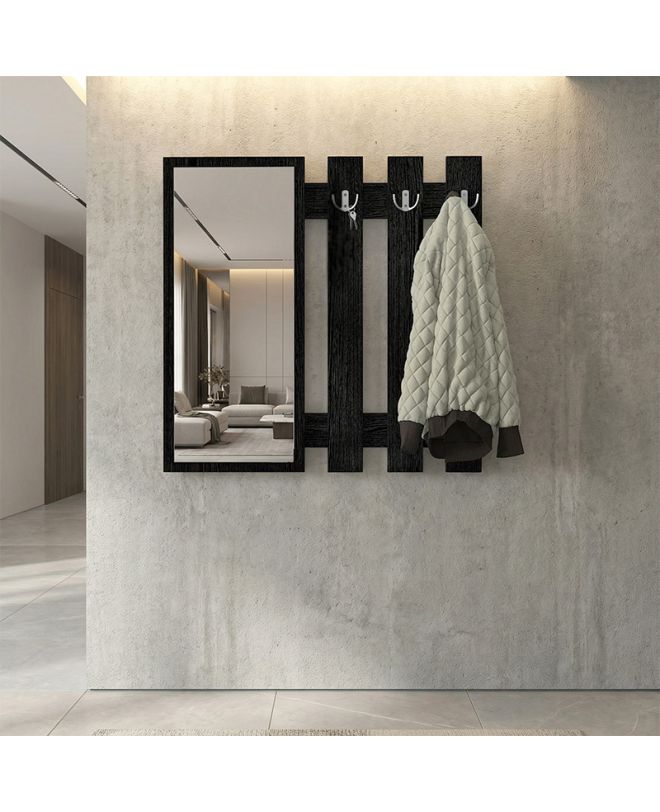 Κρεμάστρα τοίχου με καθρέπτη Folin Megapap χρώμα sencron black 90x4x90εκ.