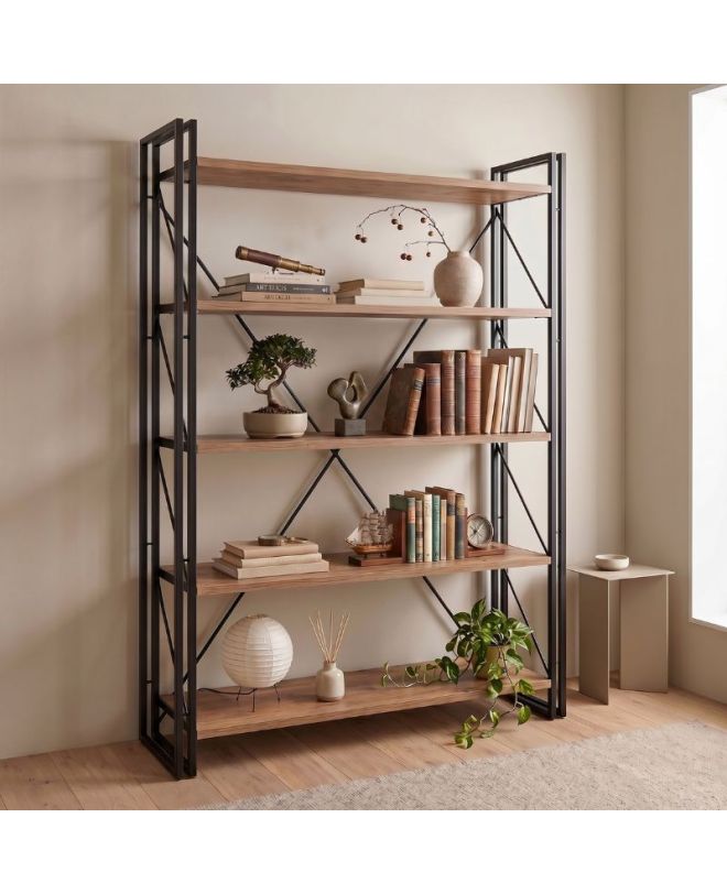 Βιβλιοθήκη Atlas Megapap χρώμα antlantic pine - μαύρο 130x35x180εκ.