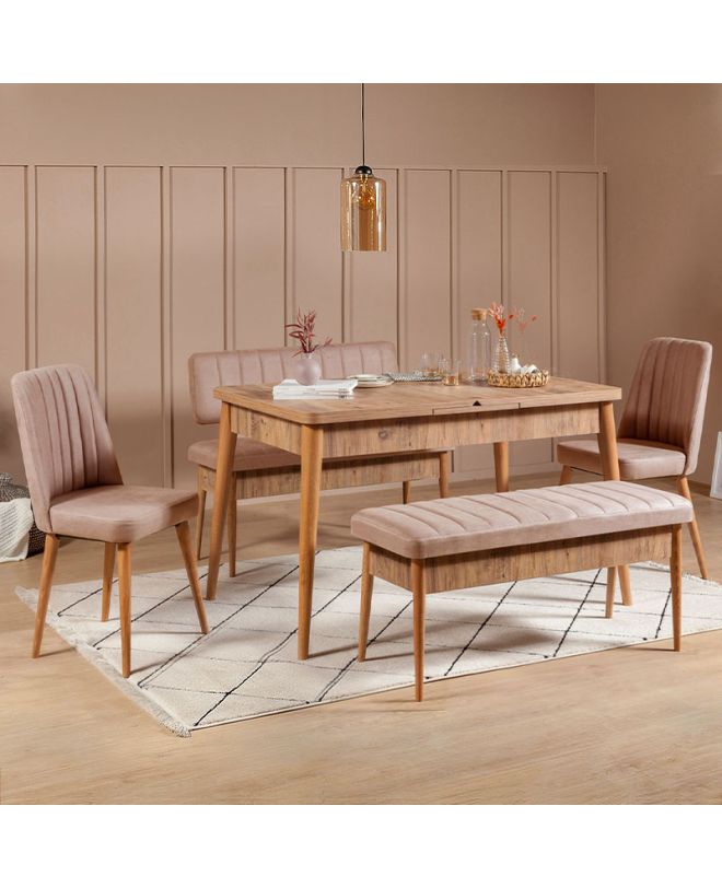 Καναπές διθέσιος - Παγκάκι Alden Megapap από μελαμίνη - βελούδο χρώμα μπεζ 110x40x85εκ.