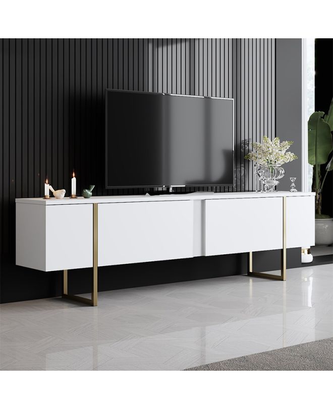 Έπιπλο τηλεόρασης Luxe Megapap χρώμα λευκό - χρυσό 180x30x50εκ.