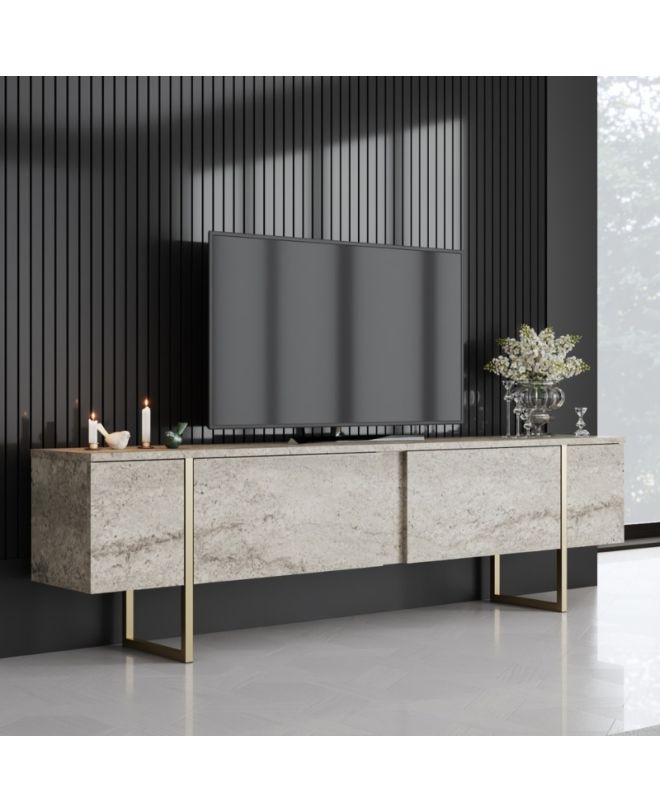 Έπιπλο τηλεόρασης Luxe Megapap χρώμα travertine - χρυσό 180x30x50εκ.
