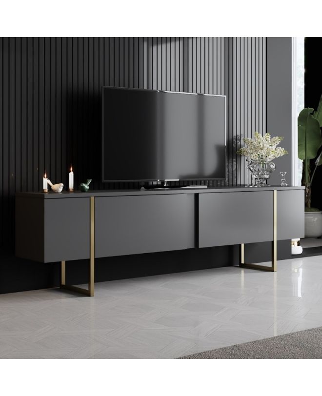 Έπιπλο τηλεόρασης Luxe Megapap χρώμα ανθρακί - χρυσό 180x30x50εκ.