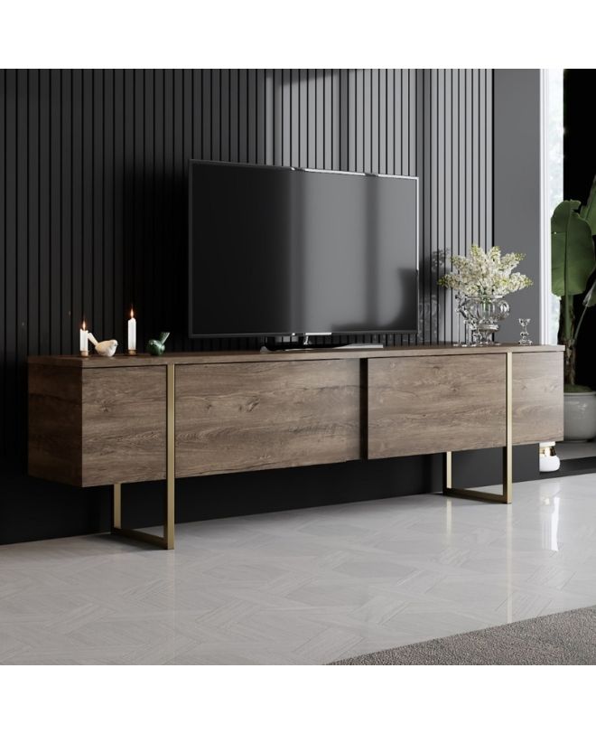 Έπιπλο τηλεόρασης Luxe Megapap χρώμα καρυδί - χρυσό 180x30x50εκ.