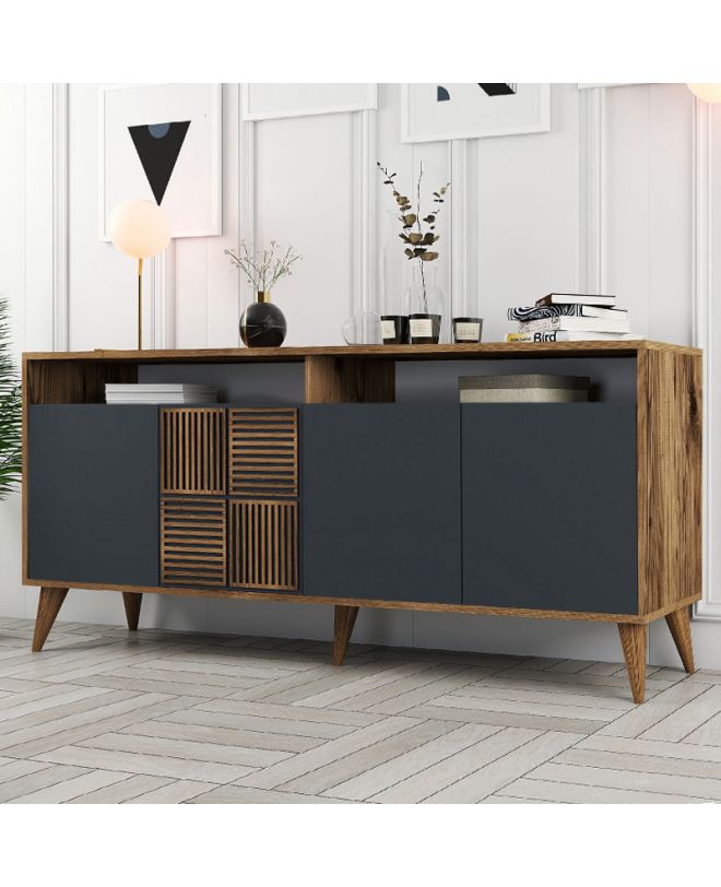 Μπουφές Milan Megapap χρώμα καρυδί - ανθρακί 180x35x78,6εκ.