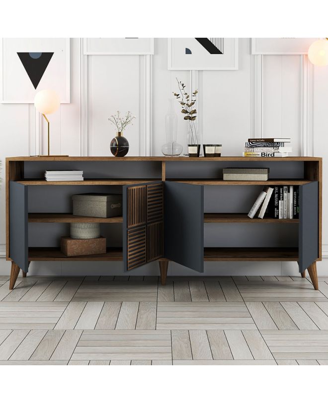 Μπουφές Milan Megapap χρώμα καρυδί - ανθρακί 180x35x78,6εκ.