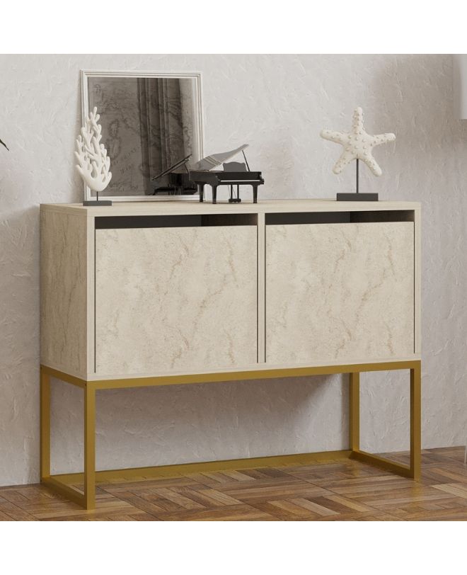 Κονσόλα - Μπουφές Zermat Megapap χρώμα μπεζ travertine - χρυσό 90x34x70εκ.