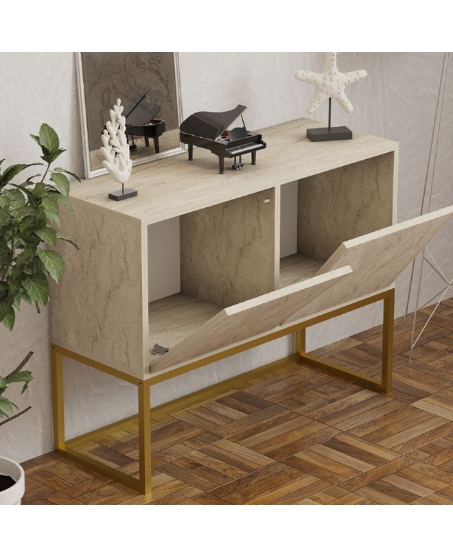 Κονσόλα - Μπουφές Zermat Megapap χρώμα μπεζ travertine - χρυσό 90x34x70εκ.