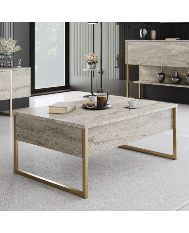 Τραπεζάκι σαλονιού Luxe Megapap χρώμα travertine - χρυσό 90x60x40εκ.