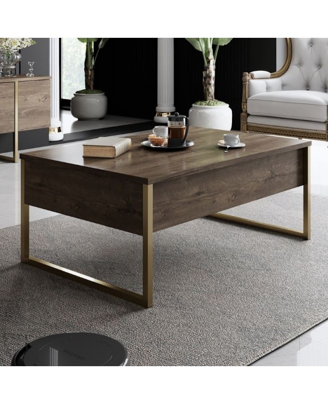 Τραπεζάκι σαλονιού Luxe Megapap χρώμα καρυδί - χρυσό 90x60x40εκ.