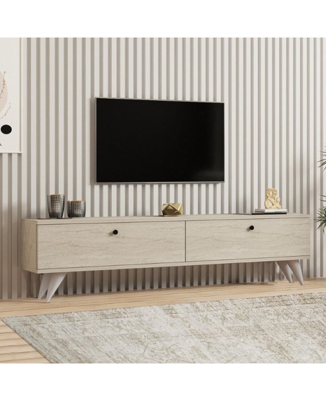 Έπιπλο τηλεόρασης Paris Megapap χρώμα travertine 160x25x35εκ.
