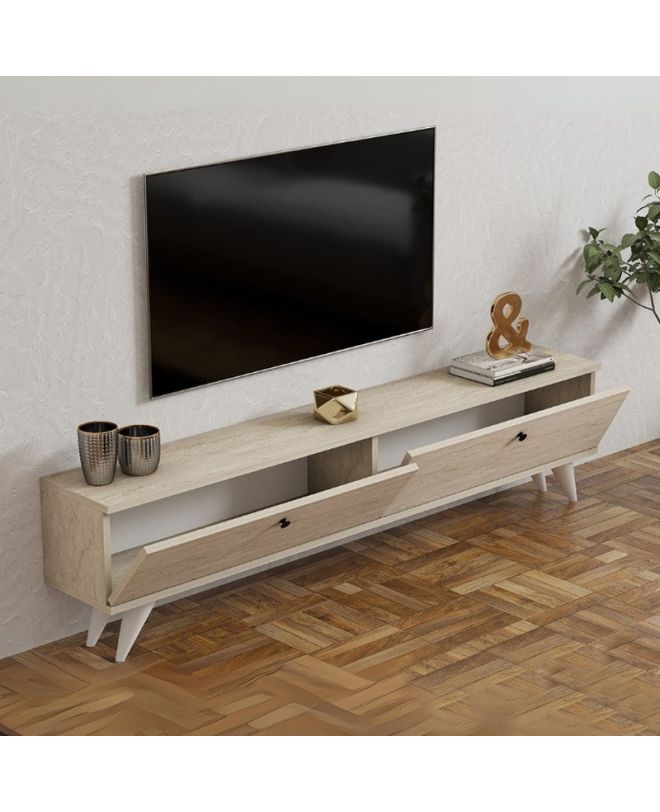 Έπιπλο τηλεόρασης Paris Megapap χρώμα travertine 160x25x35εκ.